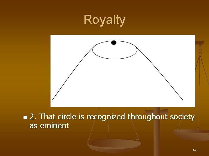 Royalty n 2. That circle is recognized throughout society as eminent 44 