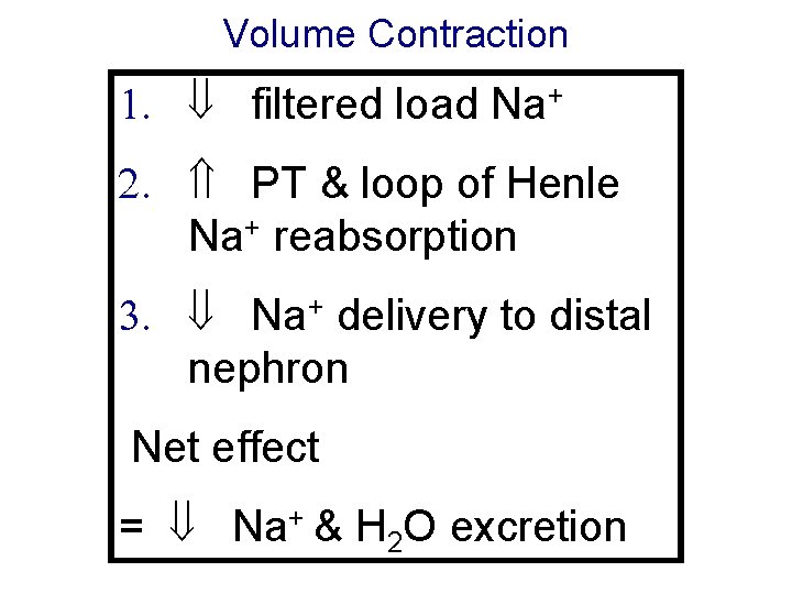 Volume Contraction 1. filtered load Na+ 2. PT & loop of Henle Na+ reabsorption