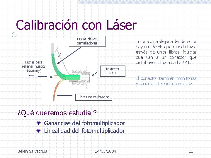 Calibración con Láser Fibras de los centelladores Fibras para rellenar huecos (dummy) En una