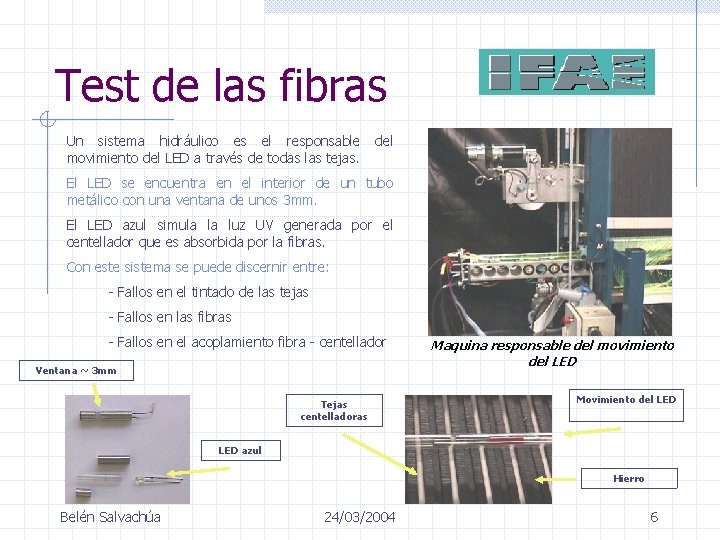 Test de las fibras Un sistema hidráulico es el responsable movimiento del LED a