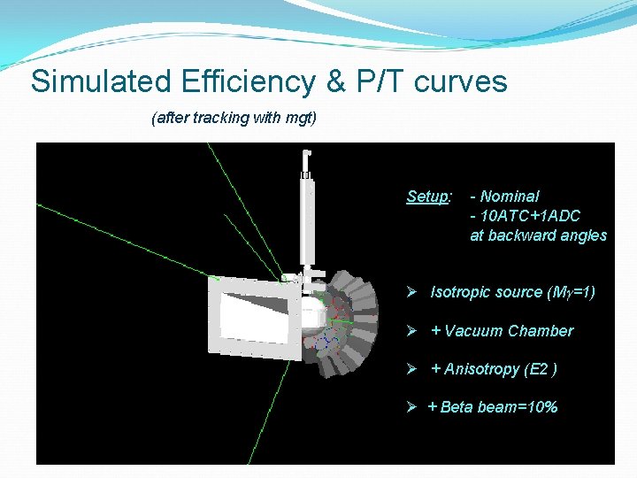 Simulated Efficiency & P/T curves (after tracking with mgt) Setup: - Nominal - 10