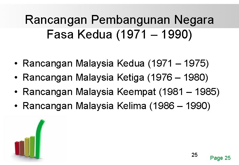 Rancangan Pembangunan Negara Fasa Kedua (1971 – 1990) • • Rancangan Malaysia Kedua (1971