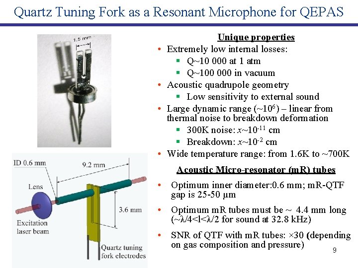 Quartz Tuning Fork as a Resonant Microphone for QEPAS • • Unique properties Extremely