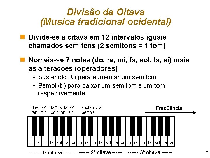 Divisão da Oitava (Musica tradicional ocidental) n Divide-se a oitava em 12 intervalos iguais