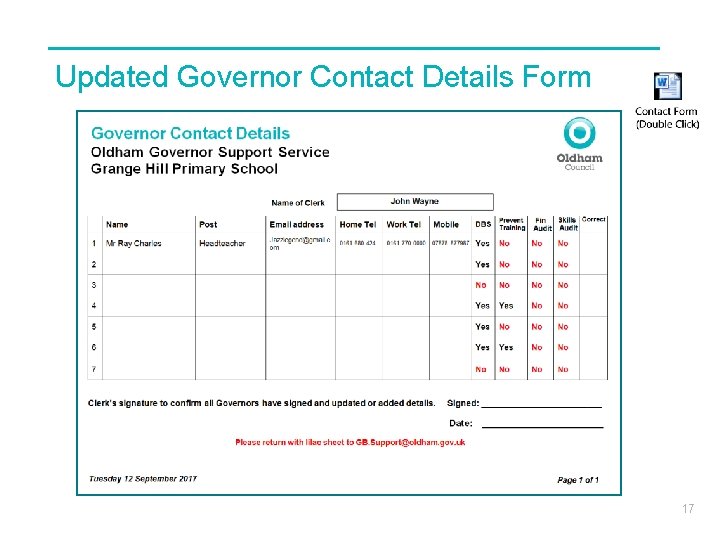 Updated Governor Contact Details Form 17 