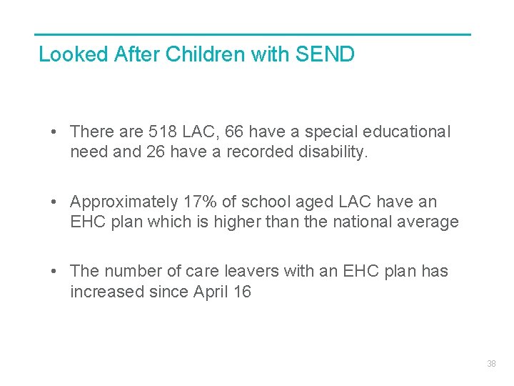 Looked After Children with SEND • There are 518 LAC, 66 have a special