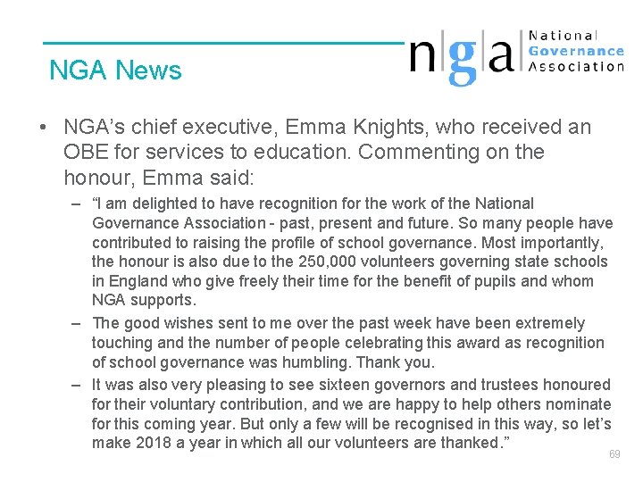 NGA News • NGA’s chief executive, Emma Knights, who received an OBE for services