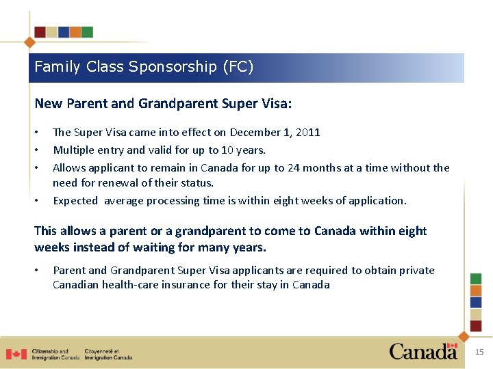 Family Class Sponsorship (FC) New Parent and Grandparent Super Visa: • • The Super