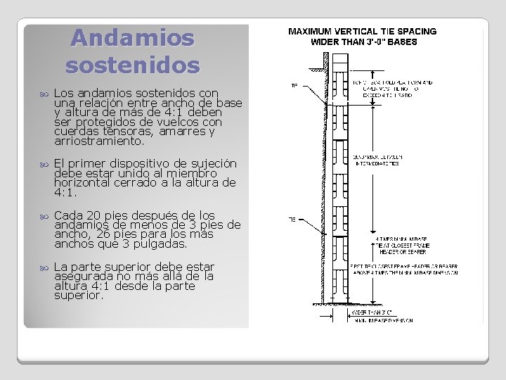 Andamios sostenidos Los andamios sostenidos con una relación entre ancho de base y altura
