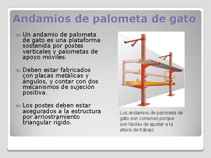 Andamios de palometa de gato Un andamio de palometa de gato es una plataforma