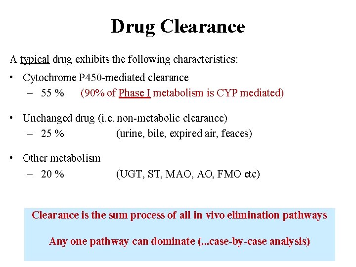 Drug Clearance A typical drug exhibits the following characteristics: • Cytochrome P 450 -mediated