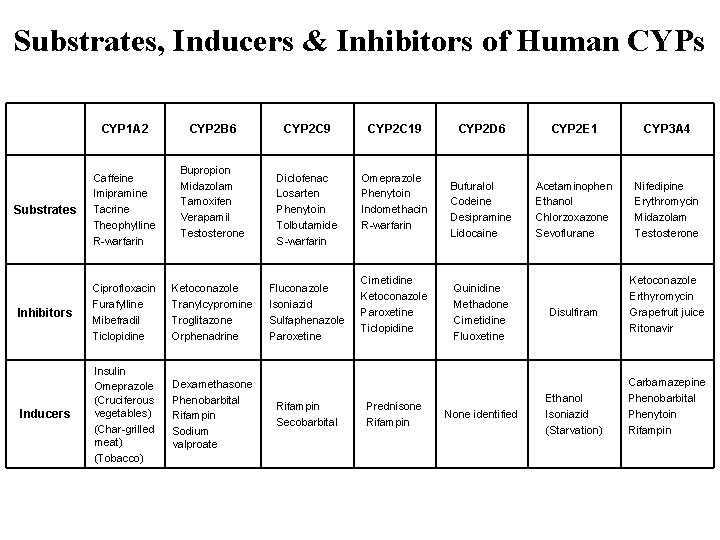 Substrates, Inducers & Inhibitors of Human CYPs CYP 1 A 2 CYP 2 B