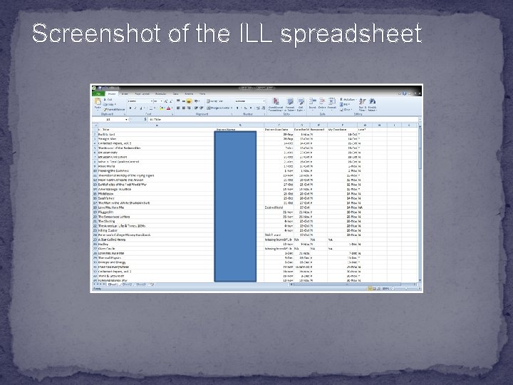 Screenshot of the ILL spreadsheet 