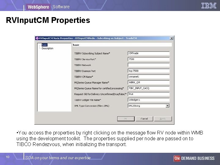 Software RVInput. CM Properties • You access the properties by right clicking on the