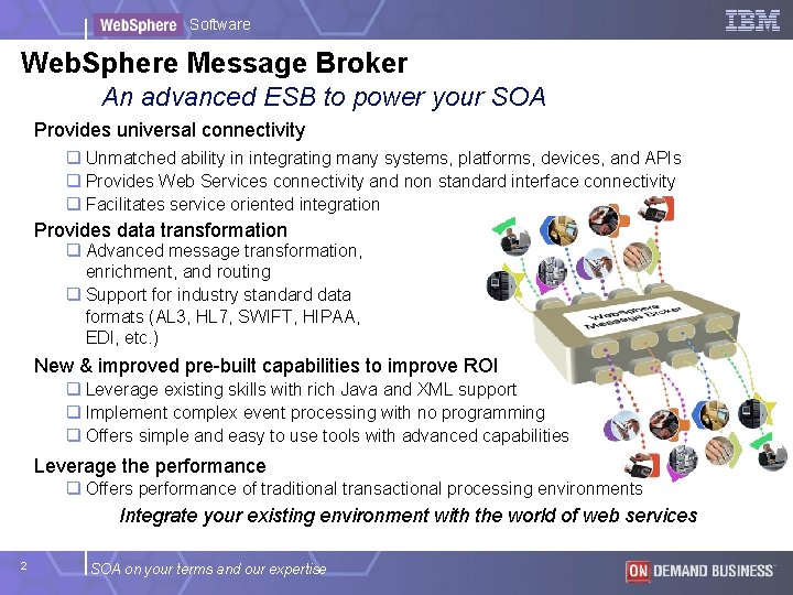 Software Web. Sphere Message Broker An advanced ESB to power your SOA Provides universal