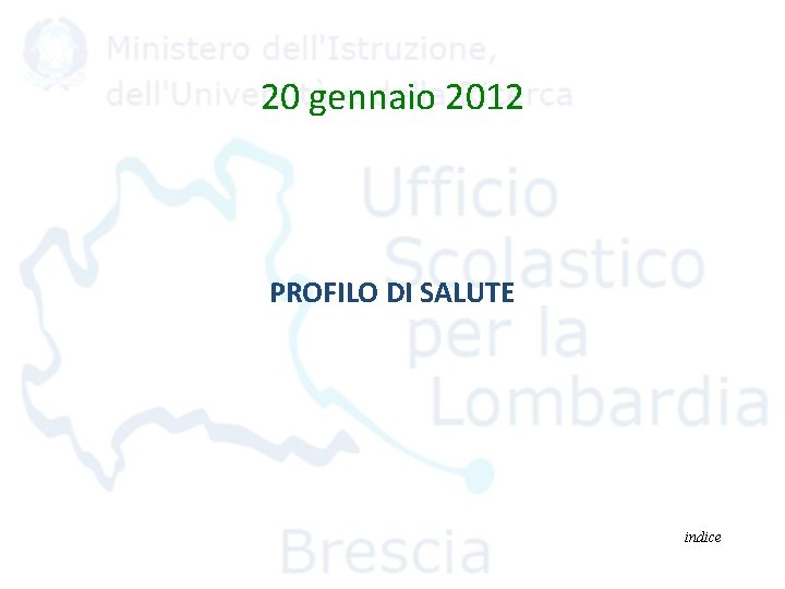 20 gennaio 2012 PROFILO DI SALUTE indice 