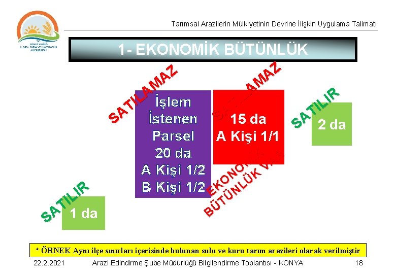 Tarımsal Arazilerin Mülkiyetinin Devrine İlişkin Uygulama Talimatı 1 - EKONOMİK BÜTÜNLÜK R I L