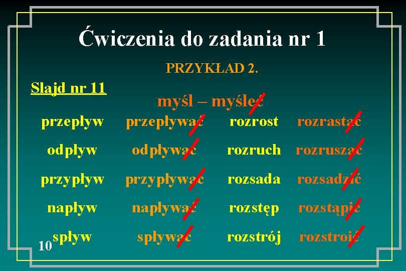 Ćwiczenia do zadania nr 1 PRZYKŁAD 2. Slajd nr 11 myśl – myśleć przepływać