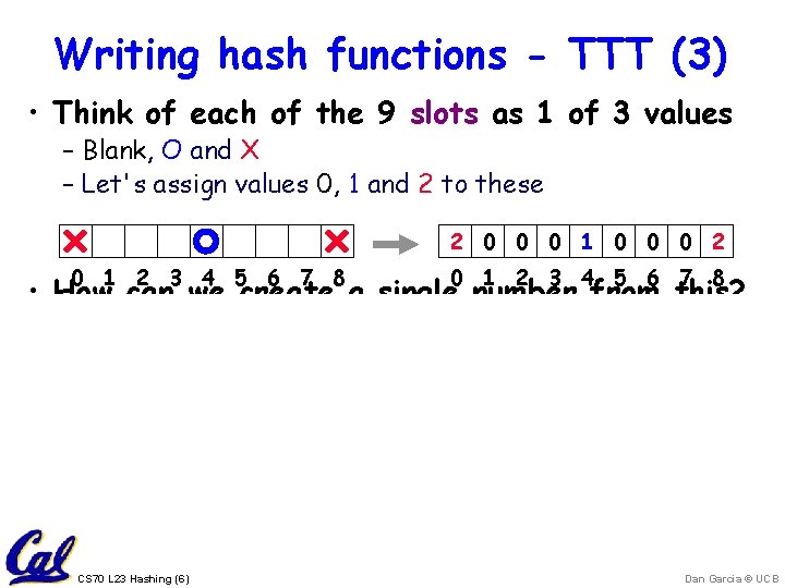 Writing hash functions - TTT (3) • Think of each of the 9 slots