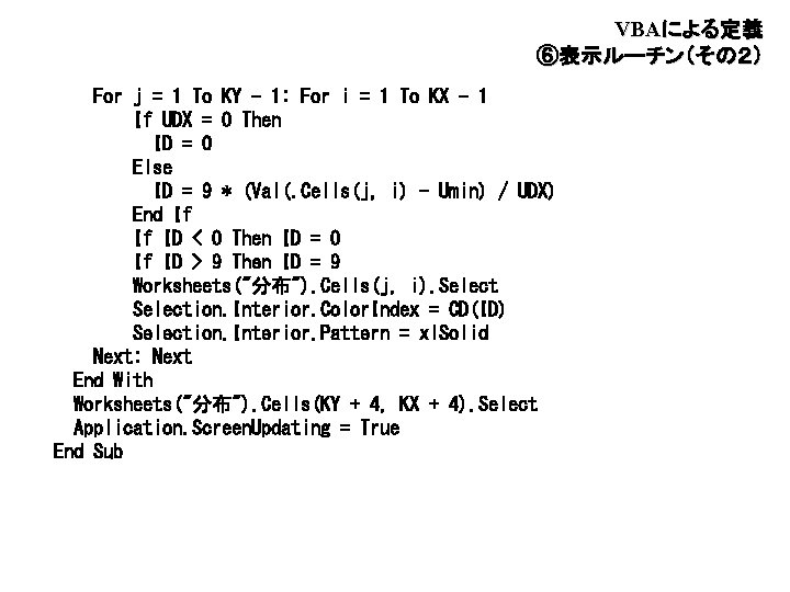 VBAによる定義　 ⑥表示ルーチン（その２） For j = 1 To KY - 1: For i = 1