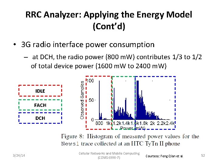 RRC Analyzer: Applying the Energy Model (Cont’d) • 3 G radio interface power consumption