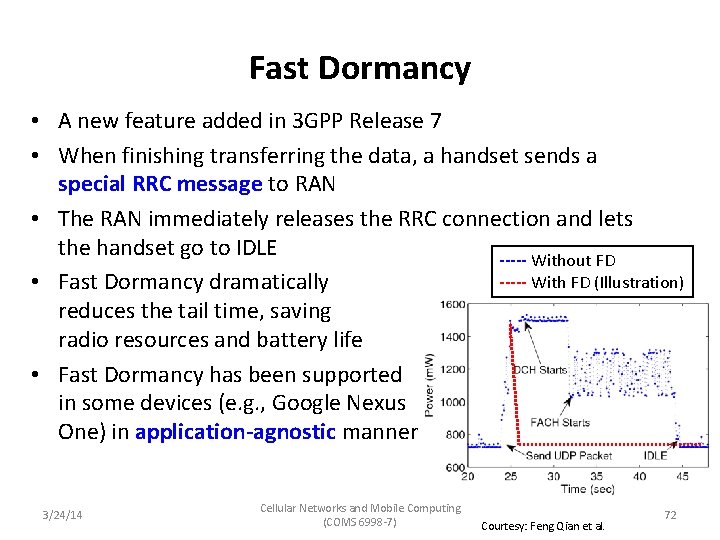 Fast Dormancy • A new feature added in 3 GPP Release 7 • When