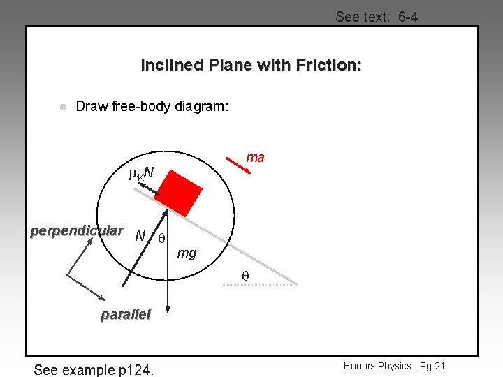 See text: 6 -4 Inclined Plane with Friction: l Draw free-body diagram: ma m.