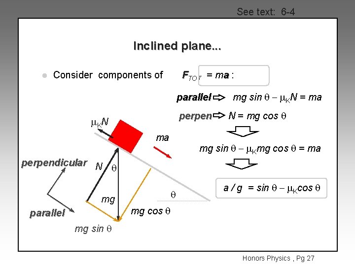 See text: 6 -4 Inclined plane. . . l Consider components of FTOT =