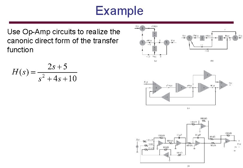 Example Use Op-Amp circuits to realize the canonic direct form of the transfer function