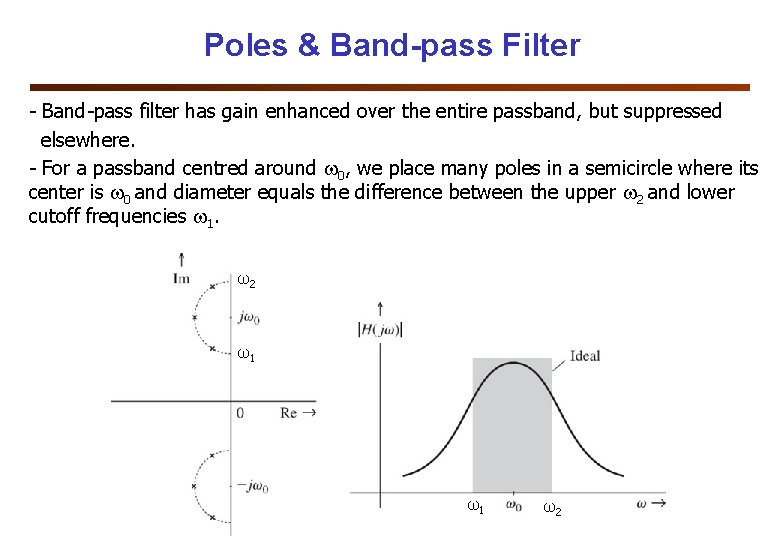 Poles & Band-pass Filter - Band-pass filter has gain enhanced over the entire passband,