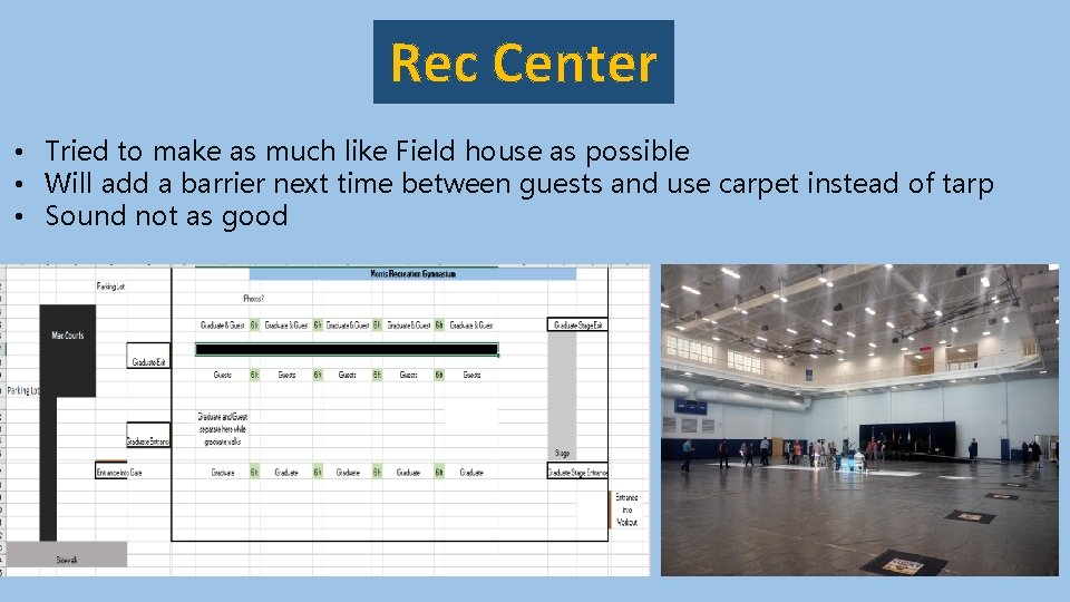 Rec Center • Tried to make as much like Field house as possible •