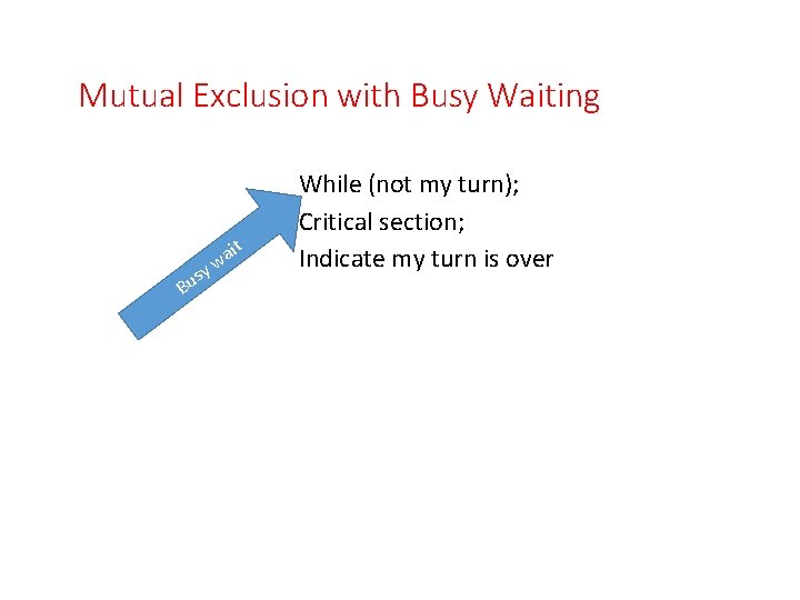 Mutual Exclusion with Busy Waiting s Bu it a y w While (not my