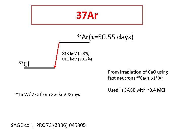 37 Ar(t=50. 55 37 Cl days) 813 ke. V (9. 8%) 811 ke. V 37 Ar(t=50. 55 37 Cl days) 813 ke. V (9. 8%) 811 ke. V