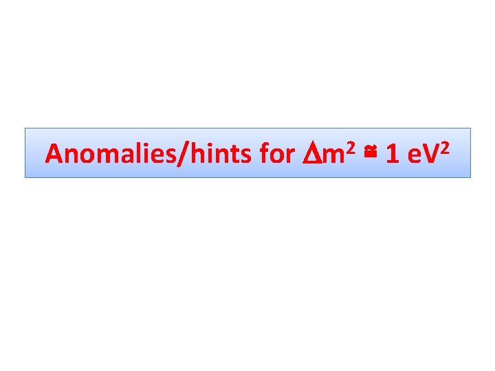Anomalies/hints for 2 Dm ≅1 2 e. V Anomalies/hints for 2 Dm ≅1 2 e. V
