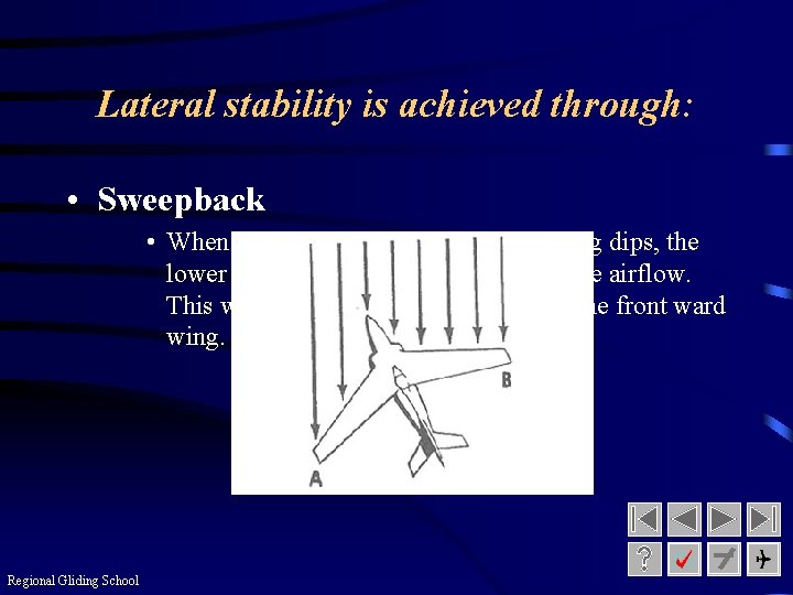 Lateral stability is achieved through: • Sweepback • When the aircraft is disturbed and