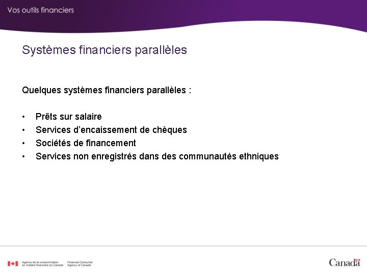 Systèmes financiers parallèles Quelques systèmes financiers parallèles : • Prêts sur salaire • Services