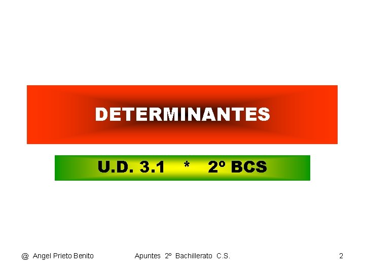 DETERMINANTES U. D. 3. 1 * 2º BCS @ Angel Prieto Benito Apuntes 2º