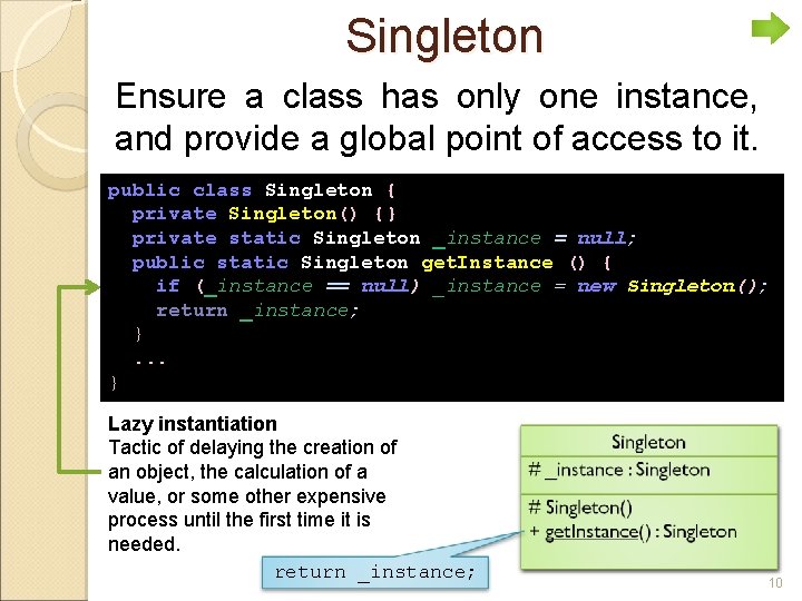 Singleton Ensure a class has only one instance, and provide a global point of