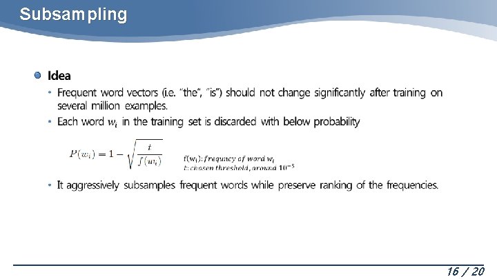 Subsampling 16 / 20 Subsampling 16 / 20