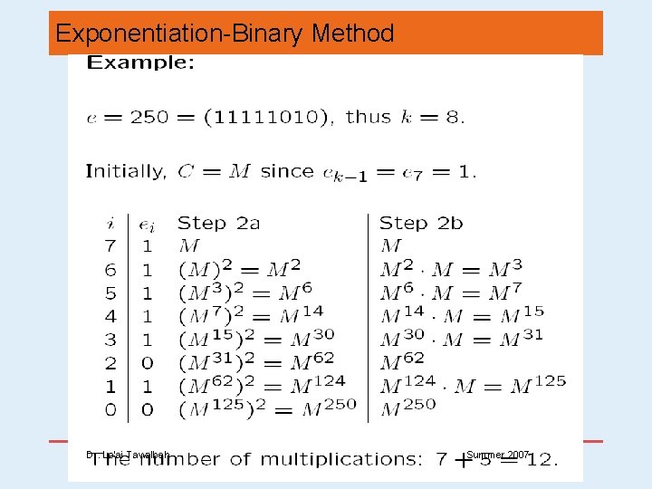 Exponentiation-Binary Method Dr. Lo’ai Tawalbeh Summer 2007 
