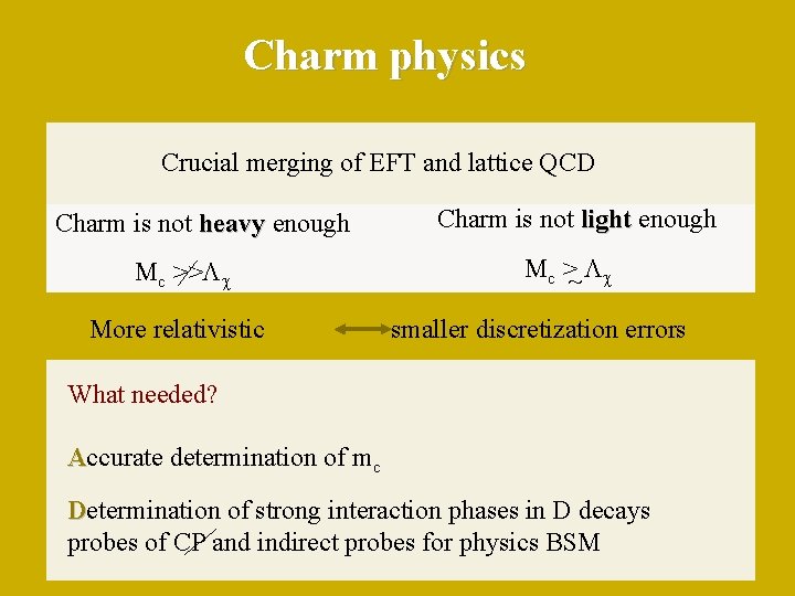 Charm physics Crucial merging of EFT and lattice QCD Charm is not heavy enough