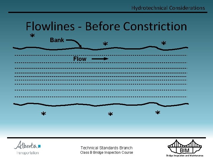 Hydrotechnical Considerations Flowlines - Before Constriction Bank Flow Technical Standards Branch Class B Bridge