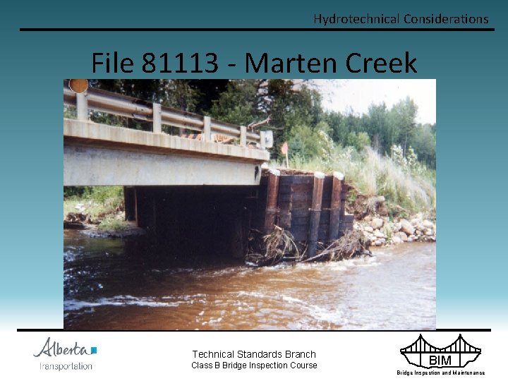 Hydrotechnical Considerations File 81113 - Marten Creek Technical Standards Branch Class B Bridge Inspection