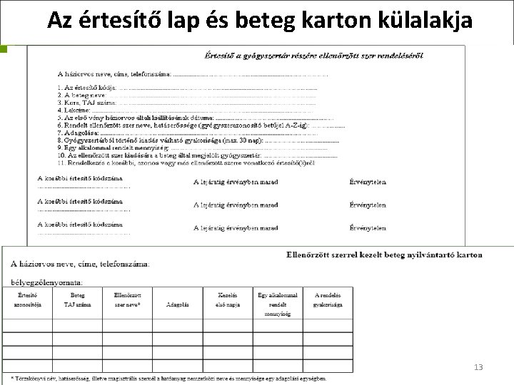 Az értesítő lap és beteg karton külalakja 13 