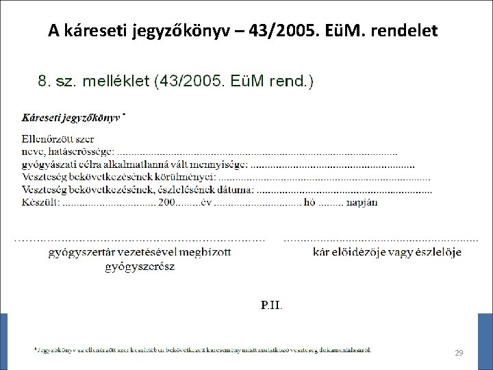 A káreseti jegyzőkönyv – 43/2005. EüM. rendelet 29 