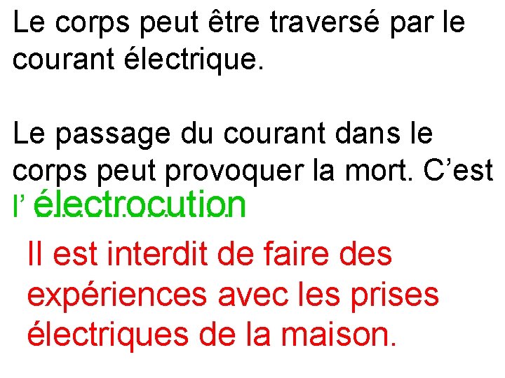 Le corps peut être traversé par le courant électrique. Le passage du courant dans