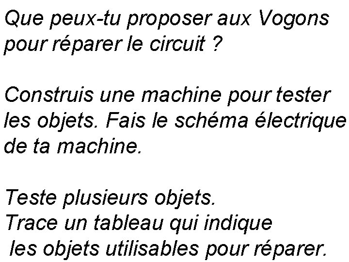 Que peux-tu proposer aux Vogons pour réparer le circuit ? Construis une machine pour