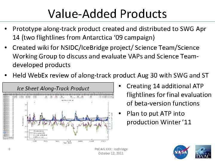 Value-Added Products • Prototype along-track product created and distributed to SWG Apr 14 (two