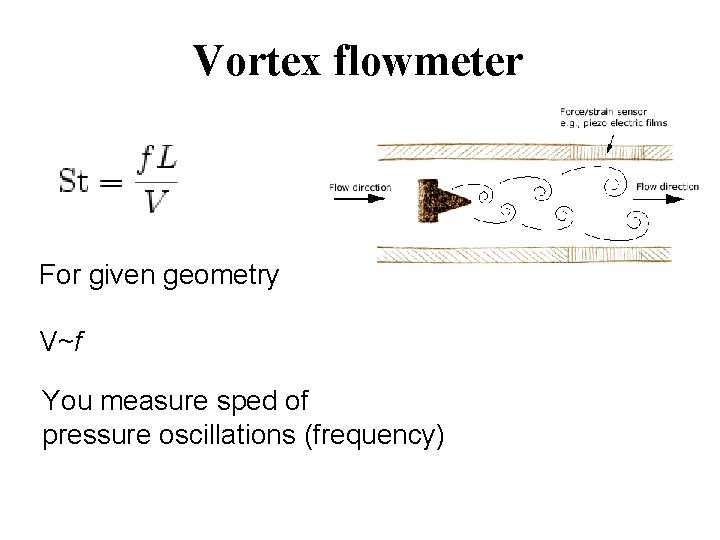 Vortex flowmeter For given geometry V~f You measure sped of pressure oscillations (frequency) 