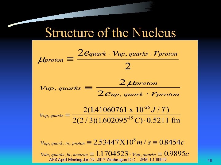 Structure of the Nucleus APS April Meeting Jan 29, 2017 Washington D. C. 2